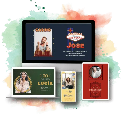 Amigos celebrando un cumpleaños con invitaciones digitales