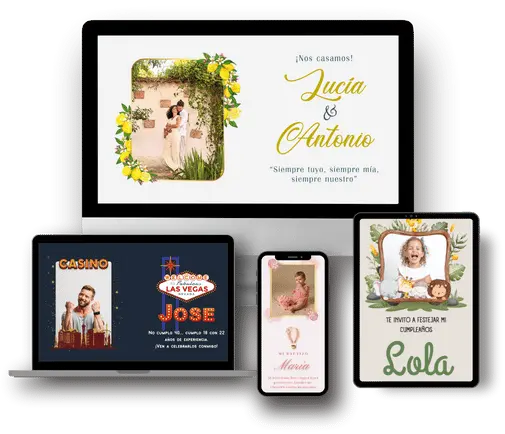 Vista previa de invitaciones digitales en distintos dispositivos