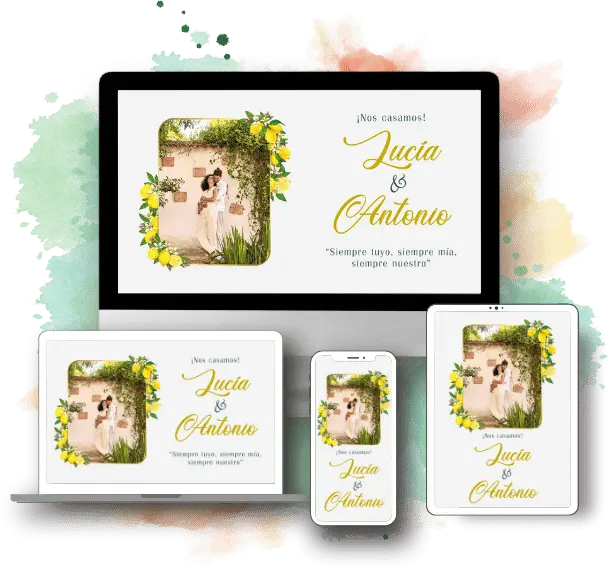 Pareja celebrando su boda con una invitación digital